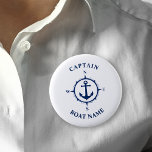 Anchor kapten Boat Namn Knapp<br><div class="desc">Blåhavsankare och Personlig Namn och Anpassadets kapten Rank Button.</div>