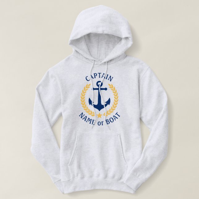 Anchor Kapten eller Boat Namn Guld Laurel dra över T Shirt (Design framsida)