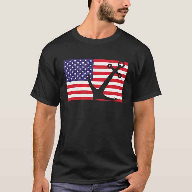 Anchor Kapten Sailing America Flagga Maritime USA  T Shirt (Framsida)