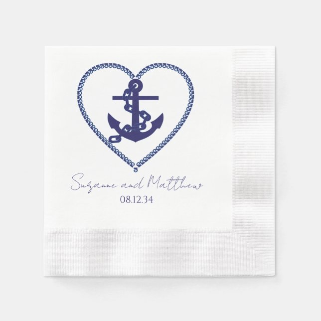 Anchor Kärlek Nautical Bröllop Napkins Pappersservett (Framsidan)
