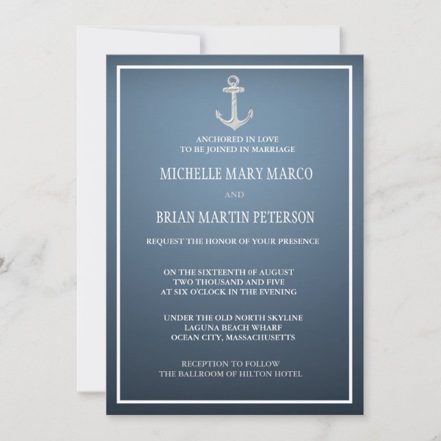 ANCHOR l Nautical Destination Thmet Bröllop Invit Inbjudningar (Framsida)