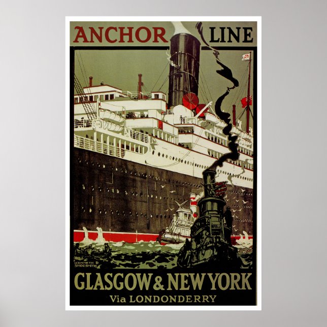 Anchor Line ~ Glasgow-New York Poster (Framsidan)