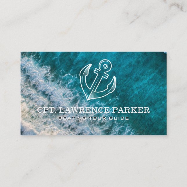 Anchor Logo | Ocean Waves | Boating Visitkort (Framsida)