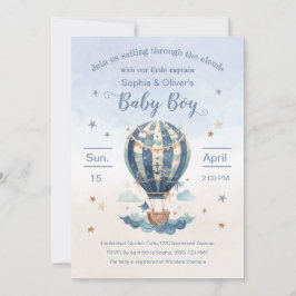 Anchor Luftballong Boy Shower Watercolor Inbjudningar