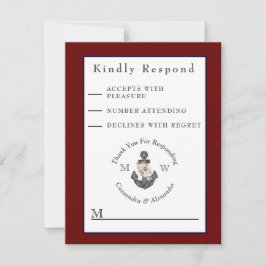 Anchor Maroon Burgundy Red Nautisk Bröllop Blommig OSA Kort