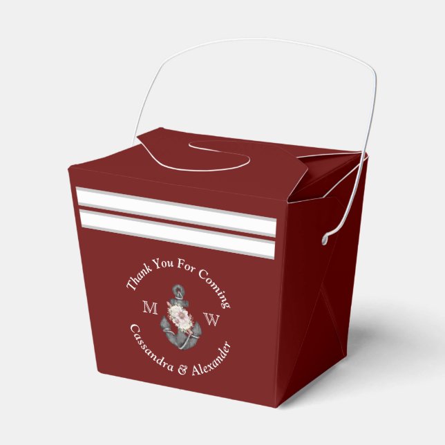 Anchor Maroon Burgundy Red Nautisk Bröllop Blommig Presentaskar (Framsidan Sidan)