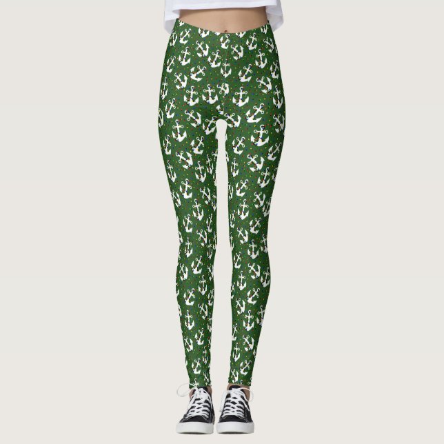 Anchor med Ljus Nautisk jul Leggings (Framsida)