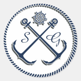 Anchor Monogram, Nautical bröllop kuvert sälar Runt Klistermärke
