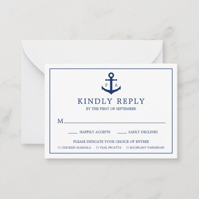 Anchor Monogram Nautical Bröllop Mini OSA kort (Framsida)