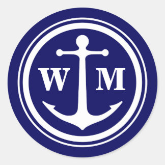Anchor Monogram Round Sticker Runt Klistermärke