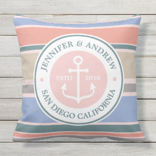 Anchor Monogram Trendig Rand Rosa Nautical Beach Kudde