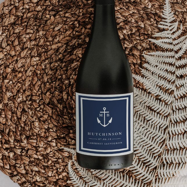 Anchor Monogram Wedding Favor Vin-etiketter Vinflaska Etikett (Skapare uppladdad)