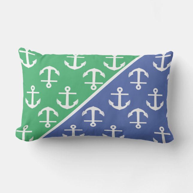 Anchor Mönster Nautical Coola Two färg Lumbarkudde (Framsida)