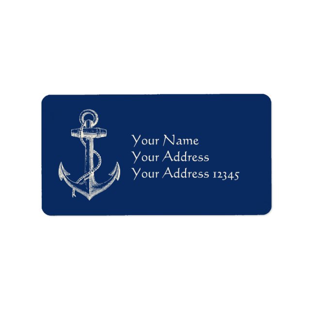 Anchor Nautical Address Label Gift Navy Blue White Adressetikett (Framsidan)