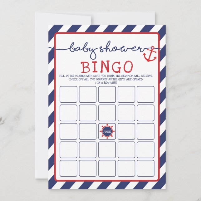 Anchor Nautical Bingo Baby Shower Game Ahoy Boy Inbjudningar (Framsida)