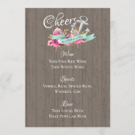 Anchor Nautical Blommigt Pub Menu Inbjudningar