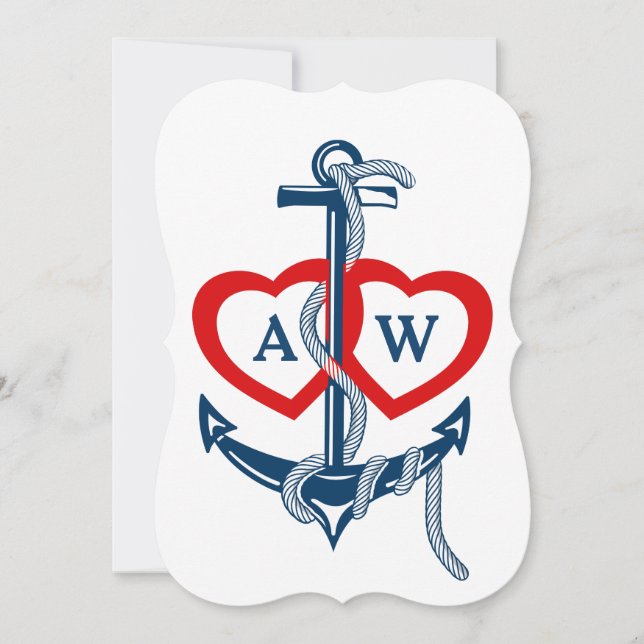 Anchor Nautical bröllopsinbjudningar blåröd Inbjudningar (Framsida)