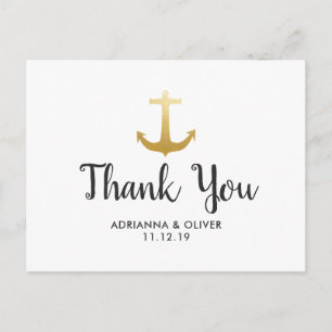 Anchor Nautical Faux Gold Foil BRÖLLOP TACK Vykort