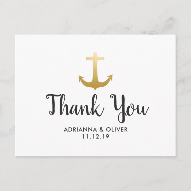 Anchor Nautical Faux Gold Foil | BRÖLLOP TACK Vykort (Framsida)