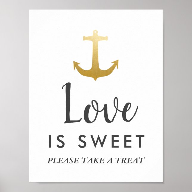 Anchor Nautical Faux Gold Foil | Bröllop-tecken Poster (Framsidan)