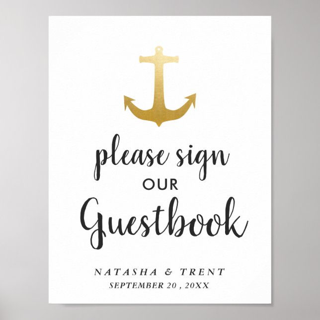 Anchor Nautical Faux Gold Foil | Bröllop-tecken Poster (Framsidan)