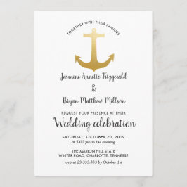 Anchor Nautical Faux Gold Foil| Oceanen Bröllop Inbjudningar