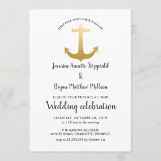 Anchor Nautical Faux Gold Foil| Oceanen Bröllop Inbjudningar