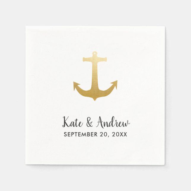Anchor Nautical Faux Gold Foil | Oceanen Bröllop Pappersservett (Framsidan)
