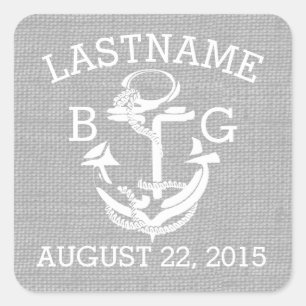 Anchor Nautical Grått Monogram Fyrkantigt Klistermärke