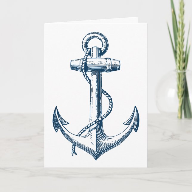 Anchor Nautical Greeting Card Gift Navy Blue White Kort (Framsida)