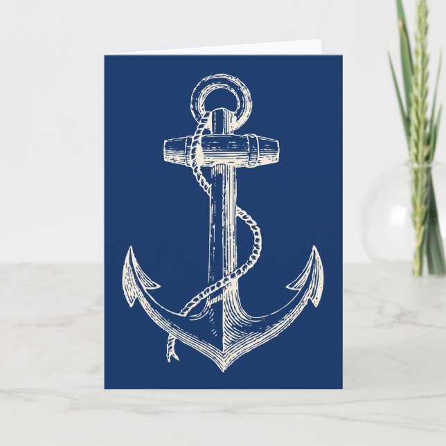 Anchor Nautical Greeting Card Gift Navy Blue White Kort (Framsida)