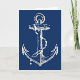 Anchor Nautical Greeting Card Gift Navy Blue White Kort