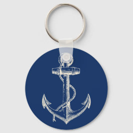 Anchor Nautical Keychain Gift Navy Blue White Nyckelring