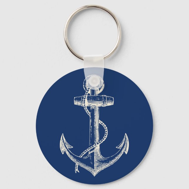 Anchor Nautical Keychain Gift Navy Blue White Nyckelring (Framsida)