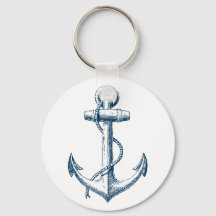 Anchor Nautical Keychain Nyckel Gift Navy Blue Whi