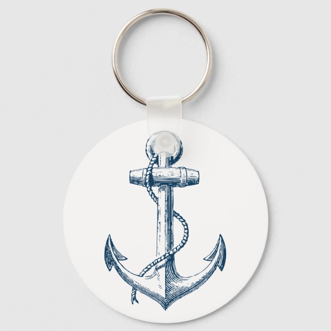 Anchor Nautical Keychain Nyckel Gift Navy Blue Whi Nyckelring (Framsida)
