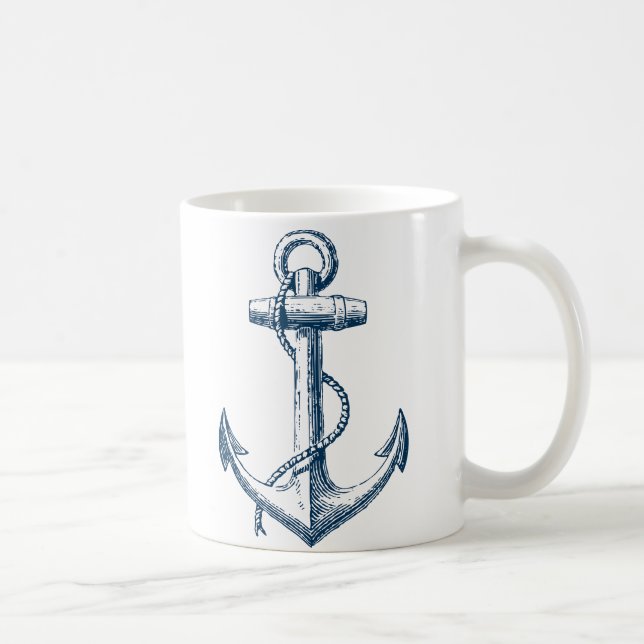 Anchor Nautical Mugg Gift Navy Blue White (Höger)