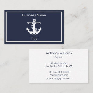 Anchor Nautical Navy Blue Sailor Sailing Visitkort
