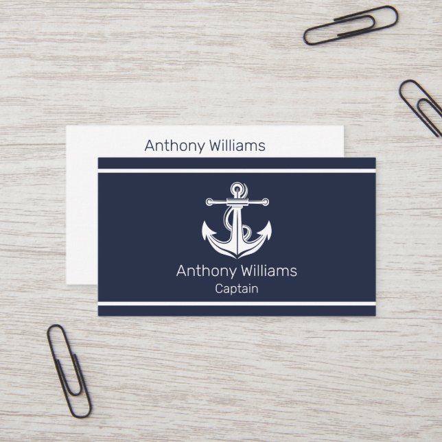 Anchor Nautical Navy Blue Sailor Sailing Visitkort (Fram/Back In Situ)