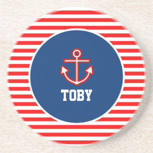 Anchor Nautical Navy Red and White Rand Underlägg
