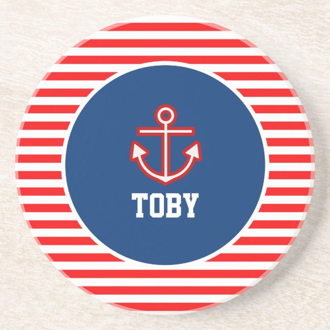 Anchor Nautical Navy Red and White Rand Underlägg (Framsidan)