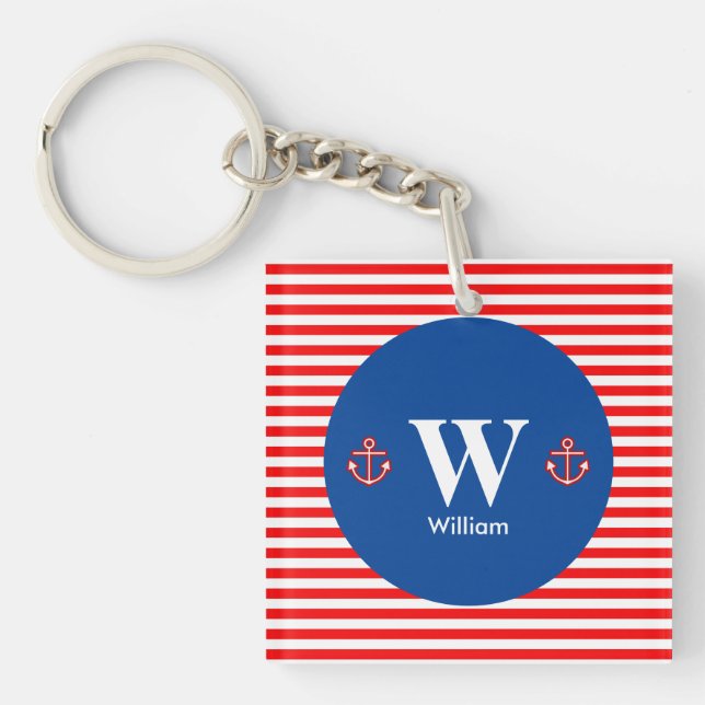Anchor Nautical Navy Red White Rand Mönster (Framsidan)