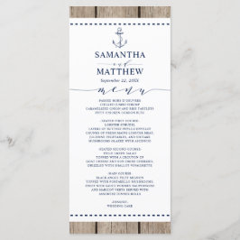 Anchor Nautical Navy Rustic Wood Bröllop Menu Meny