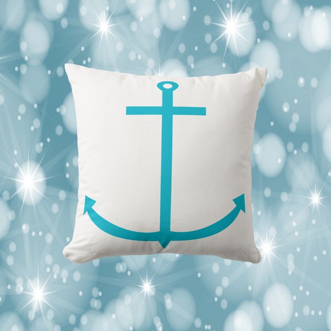 Anchor Nautical Turcos Blue Kudde (A throw pillow with a turquoise boat anchor)