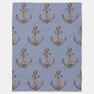 ANCHOR Nautical Watercolor grungungy design 1 Fleecefilt