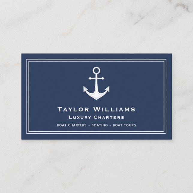 Anchor Nautical Yacht Boat Kapten Blue and White Visitkort (Framsida)
