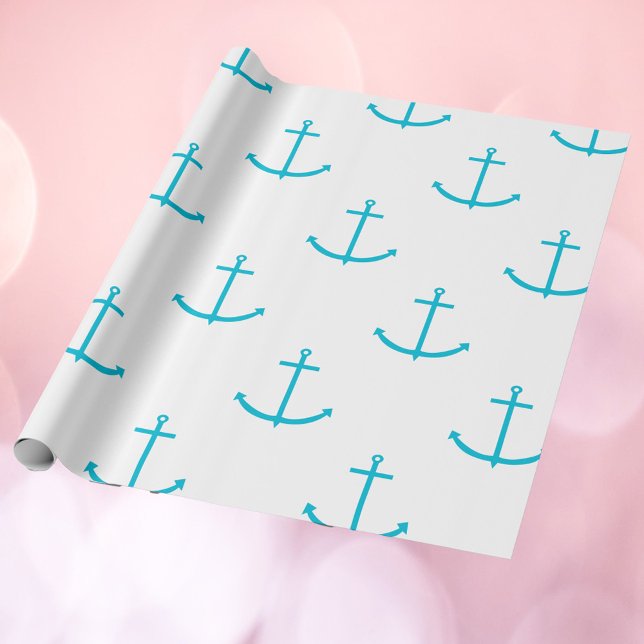 Anchor Nautisk turkos Mönster Presentpapper (Wrapping paper with a pattern of turquoise anchors)