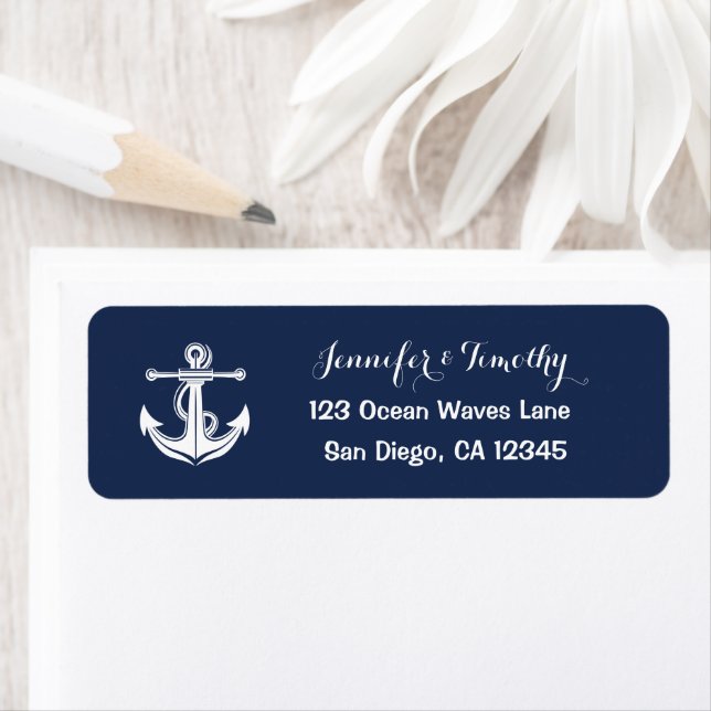 Anchor Navy Beach Elegant bröllop Returadress Etikett (Insitu)