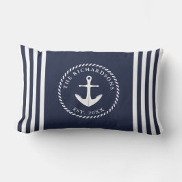 Anchor Navy Blue and White Personlig Nautical Lumbarkudde