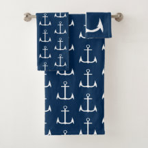 Anchor Navy Blue Bath Towset Set